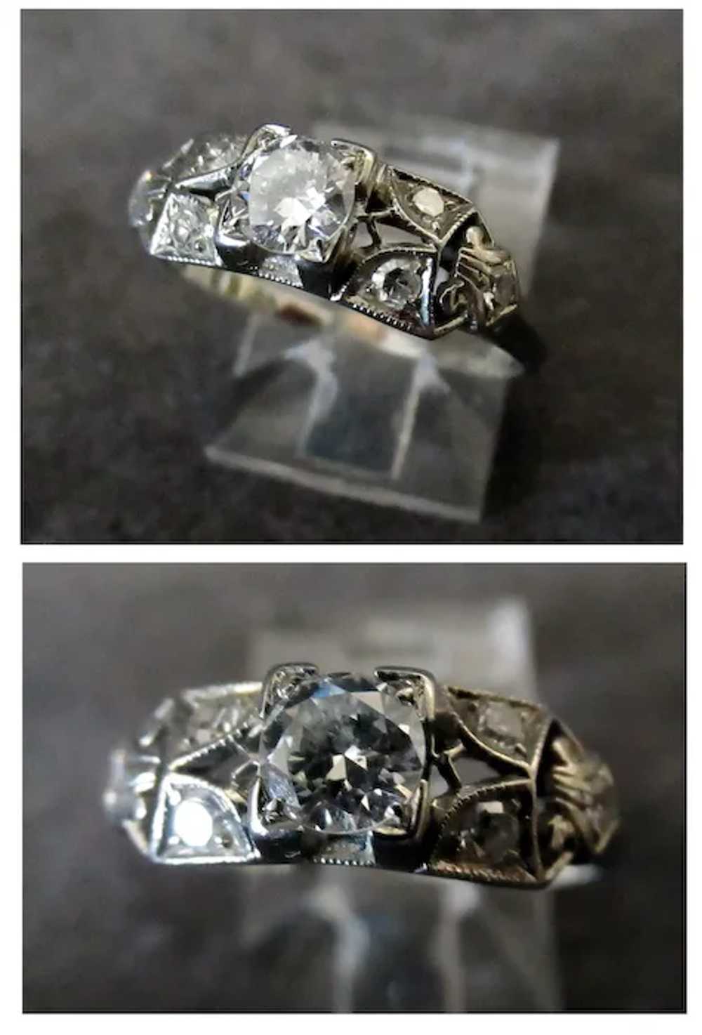 Ladies Vintage 18k White Gold Engagement Ring wit… - image 11