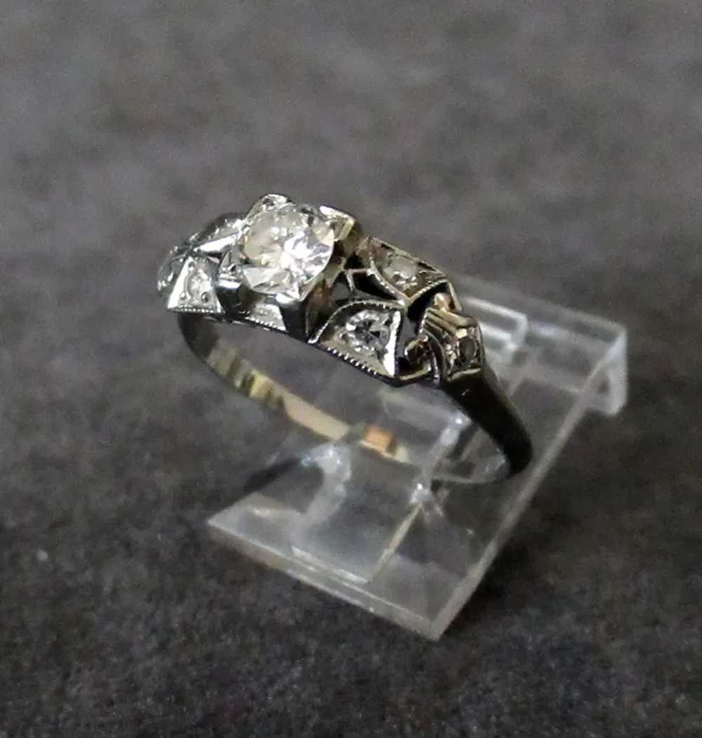 Ladies Vintage 18k White Gold Engagement Ring wit… - image 2