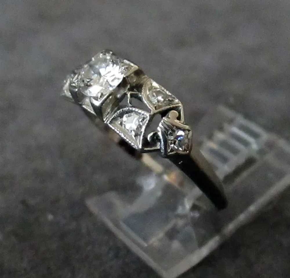 Ladies Vintage 18k White Gold Engagement Ring wit… - image 3