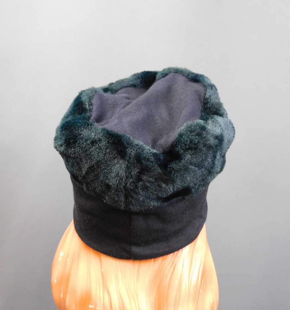 Vintage Black Hat with Faux Fur, 1960s Fine Wool … - image 9