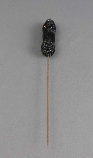 Victorian Black Beaded Hat Pin, 1800s, 7-1/2 inche