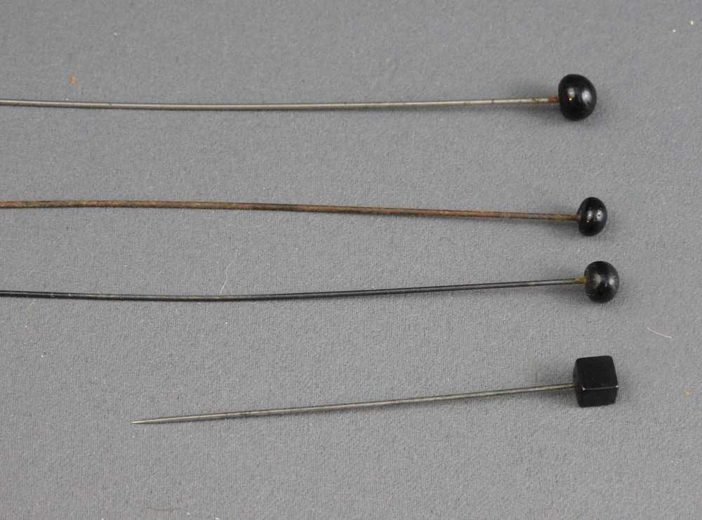 4 Vintage Black Glass Hat Pins, 3 to 7 inches lon… - image 3