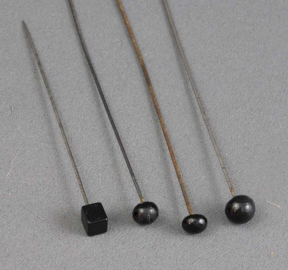 4 Vintage Black Glass Hat Pins, 3 to 7 inches lon… - image 4