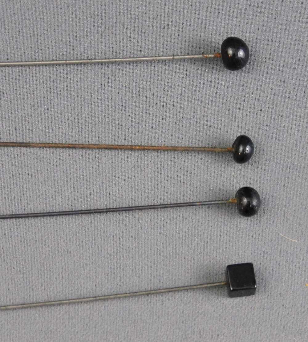 4 Vintage Black Glass Hat Pins, 3 to 7 inches lon… - image 5