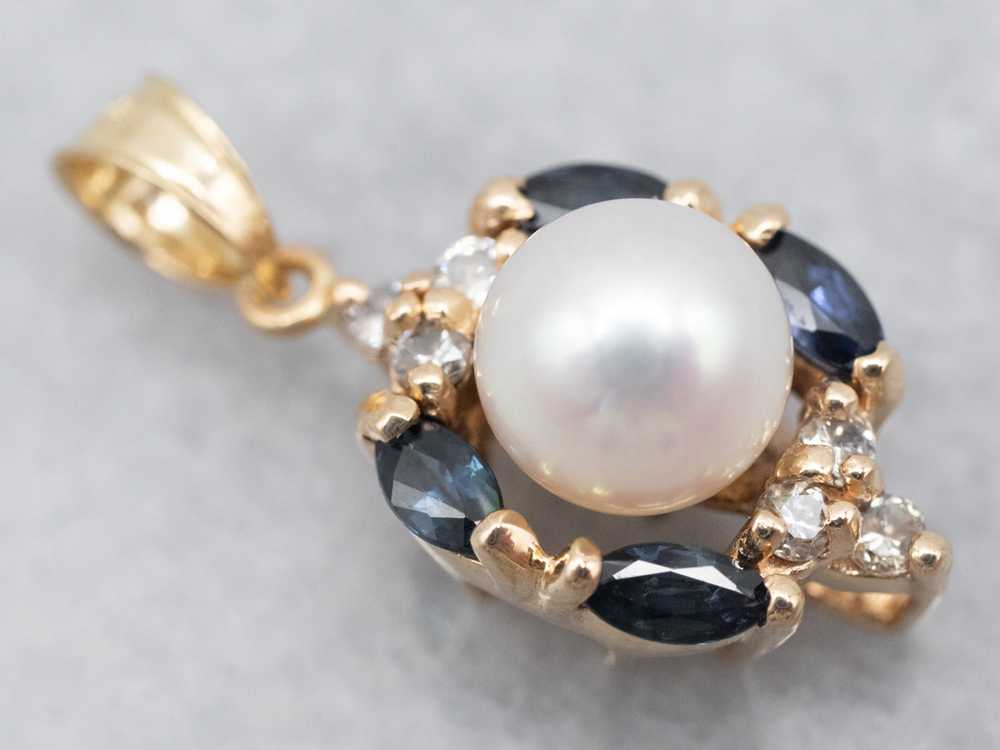 Vintage Pearl Pendant with Sapphire and Diamonds - image 1