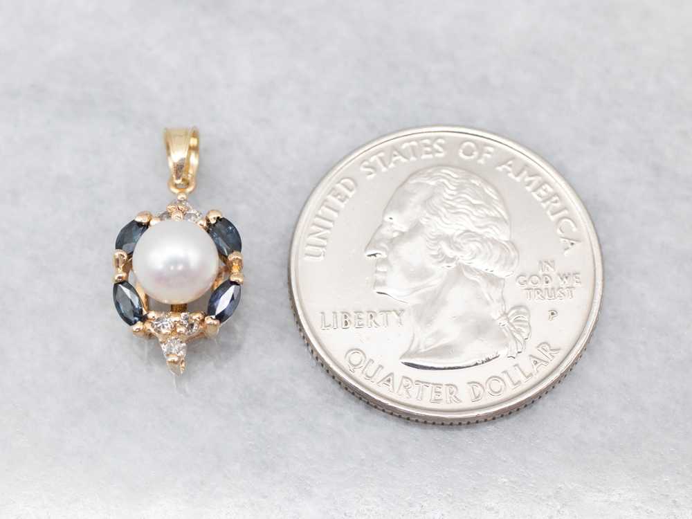 Vintage Pearl Pendant with Sapphire and Diamonds - image 2