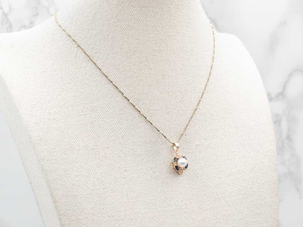 Vintage Pearl Pendant with Sapphire and Diamonds - image 3