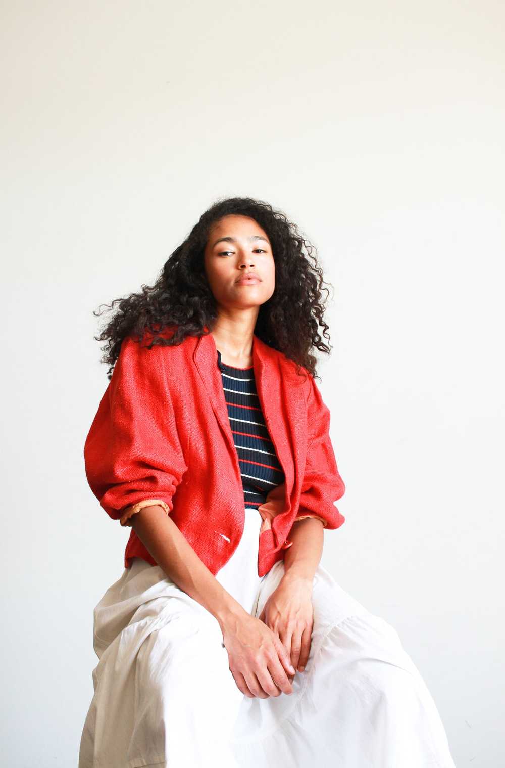 1980s Linen Coral Red Batwing Jacket - image 1