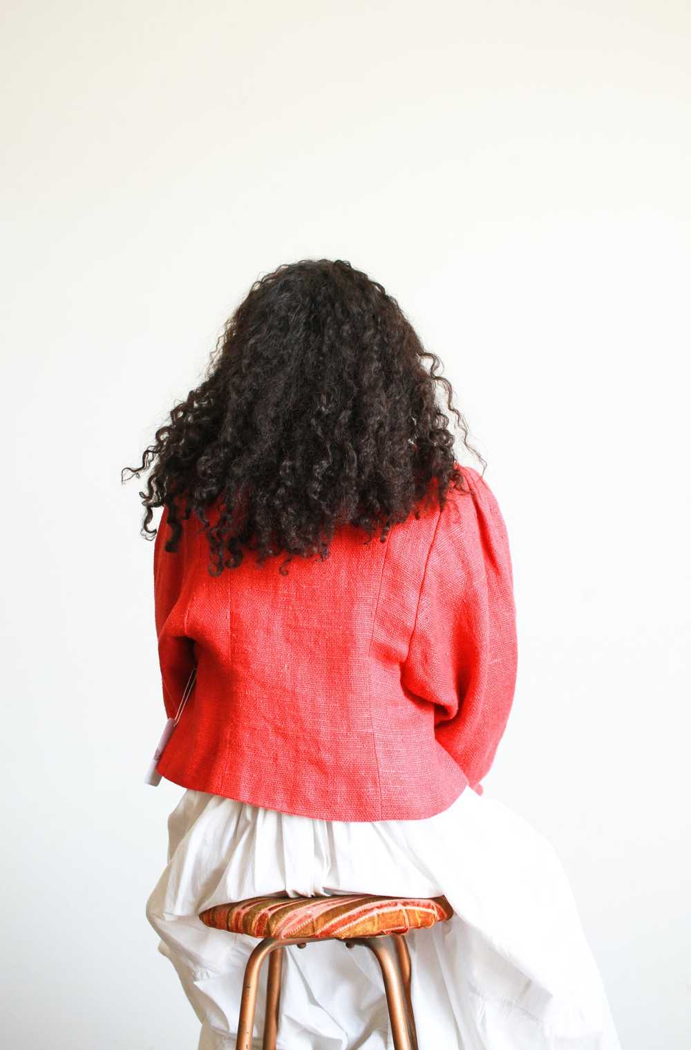 1980s Linen Coral Red Batwing Jacket - image 8