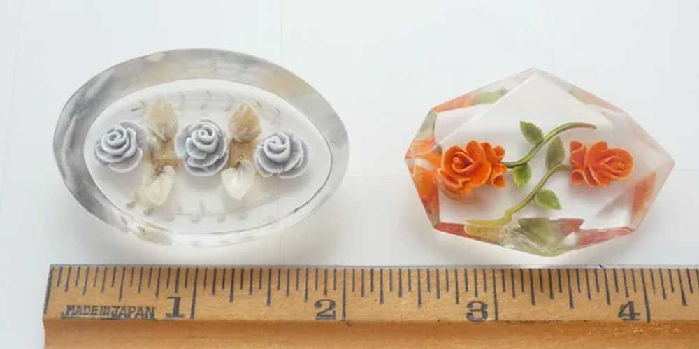 2 Clear Reversed Carved LUCITE Flower Brooch Piec… - image 3