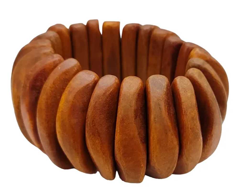 Wood Chunky Bead Stretch Wide Bracelet K131 - image 11