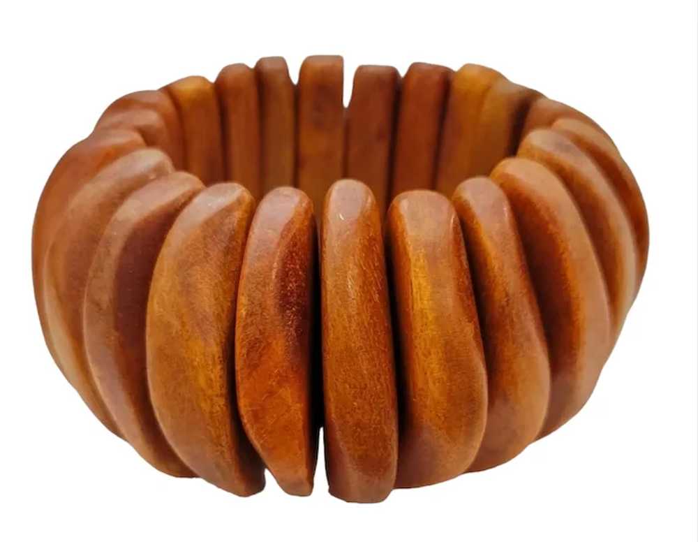 Wood Chunky Bead Stretch Wide Bracelet K131 - image 3