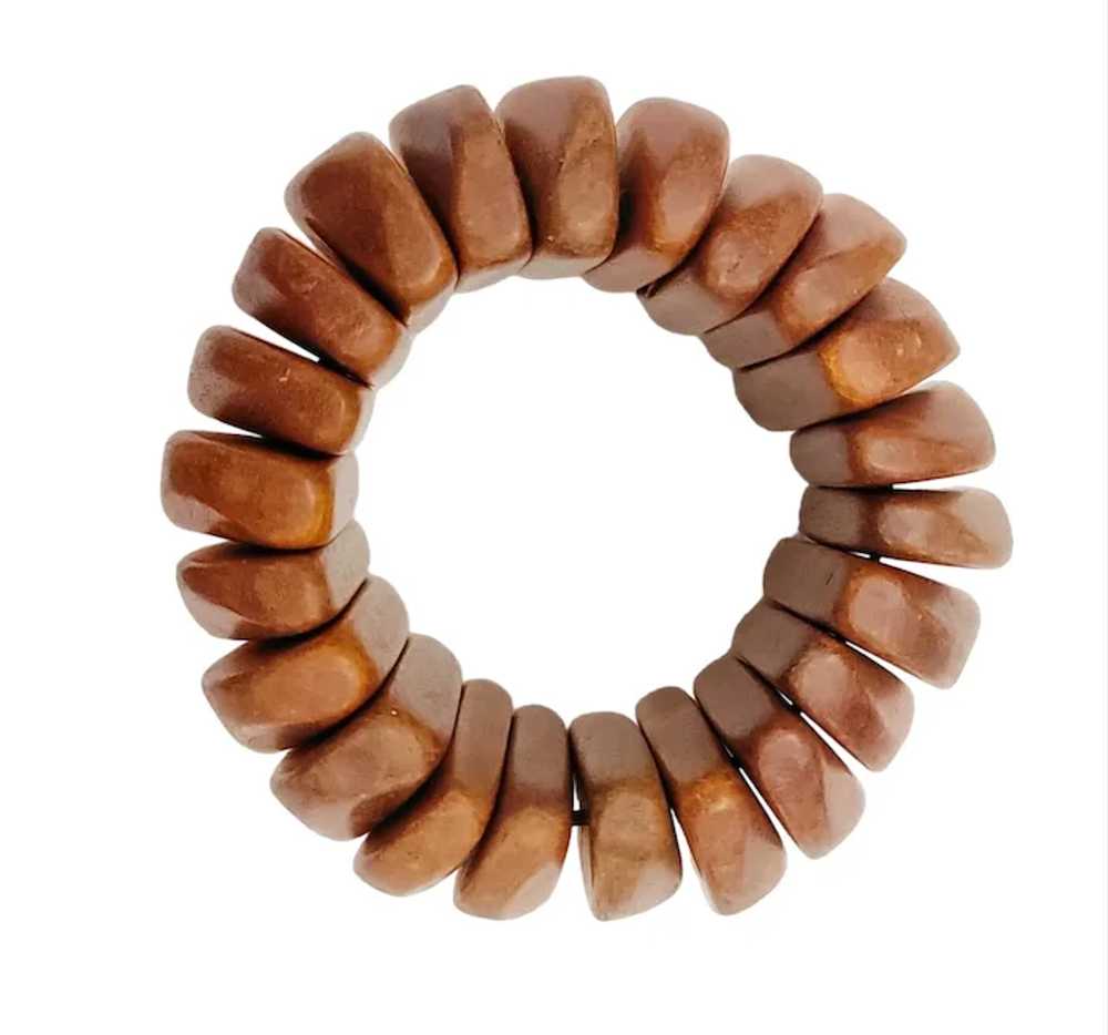 Wood Chunky Bead Stretch Wide Bracelet K131 - image 7