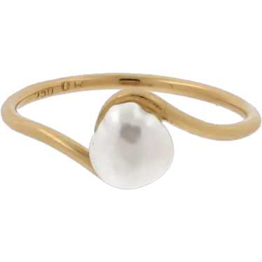 Solitaire Freshwater Pearl Bypass Ring 18K Yellow 
