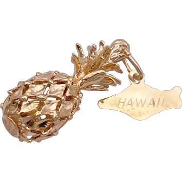 Pineapple and Hawaii Island Charm Set 14K Gold Th… - image 1