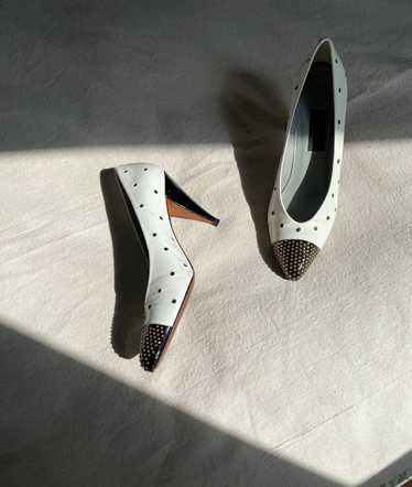 vintage black and white polka dot heels / 80s leat