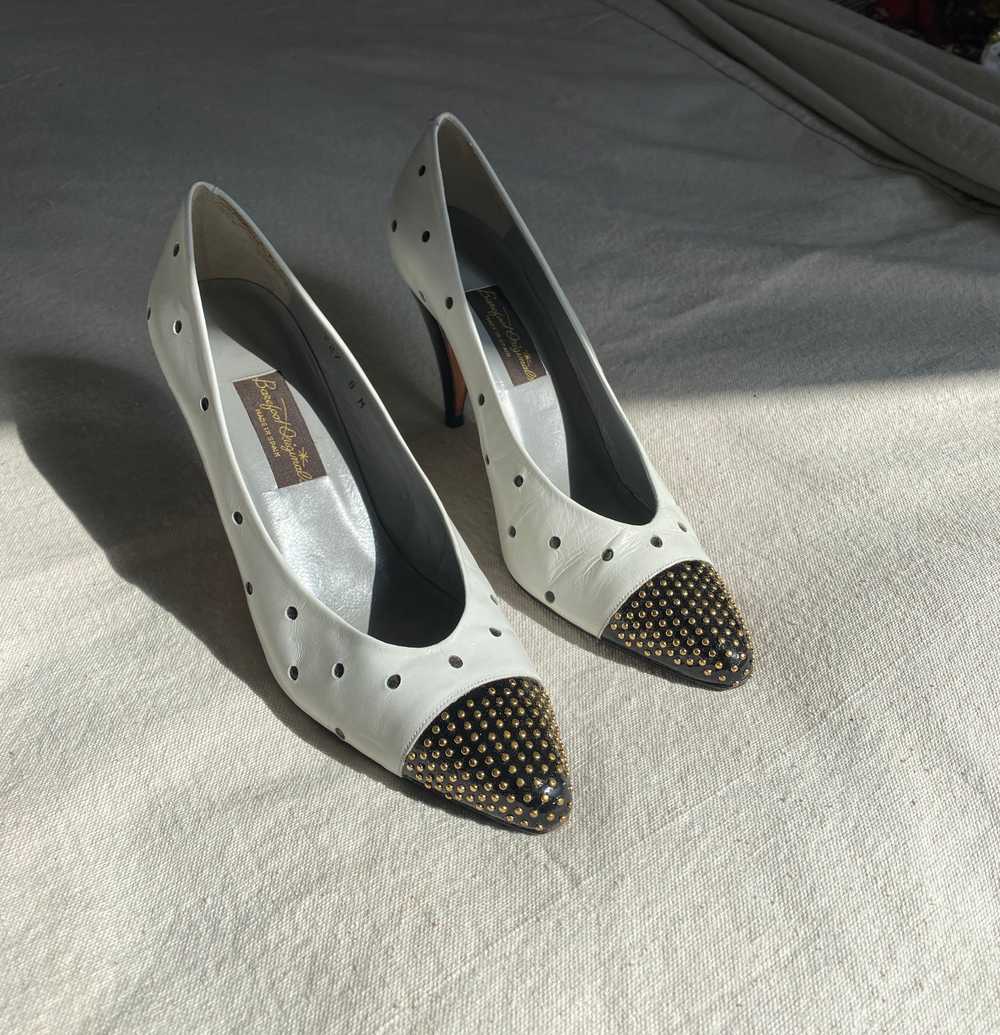 vintage black and white polka dot heels / 80s lea… - image 2