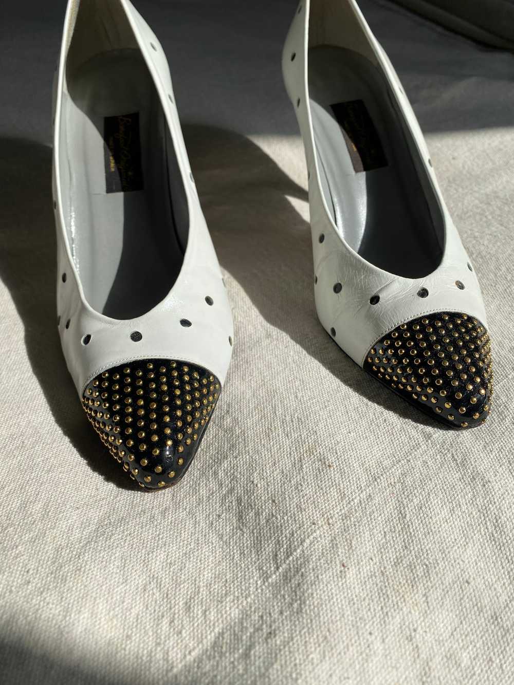 vintage black and white polka dot heels / 80s lea… - image 5