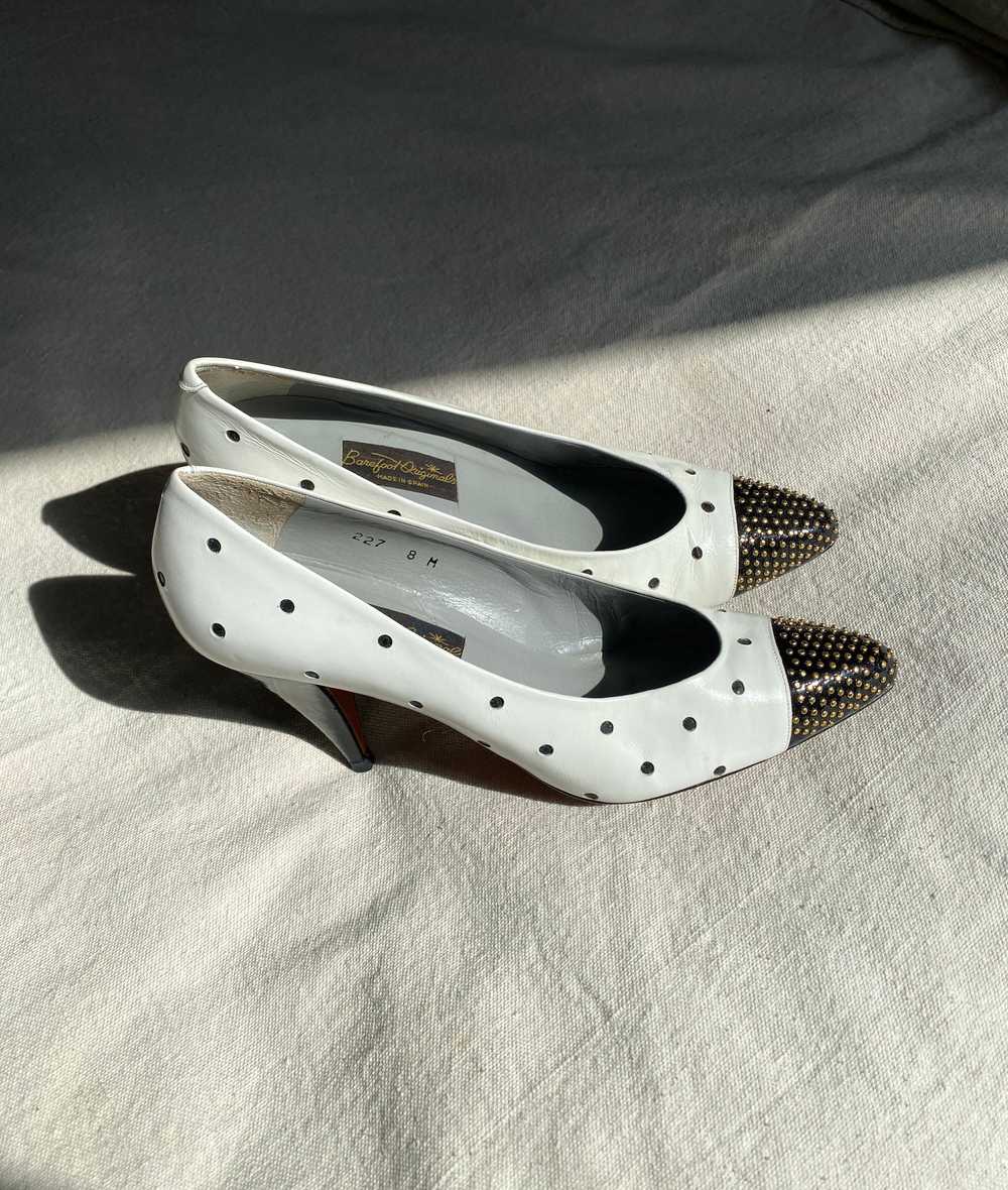 vintage black and white polka dot heels / 80s lea… - image 8