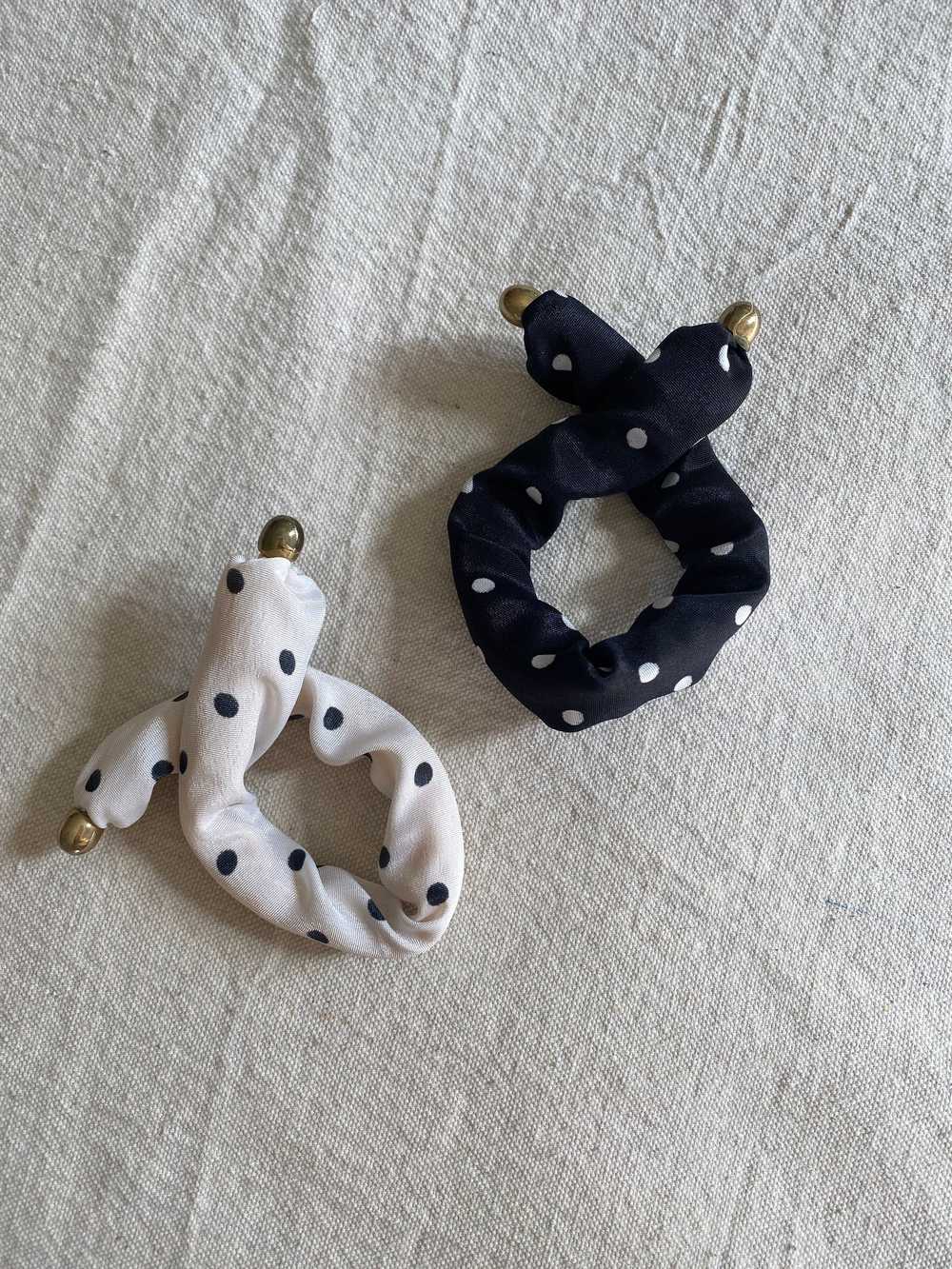 vintage black and white polka dot scrunchies / be… - image 1