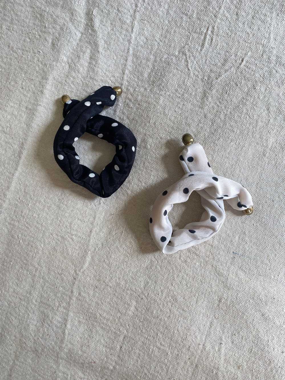 vintage black and white polka dot scrunchies / be… - image 2