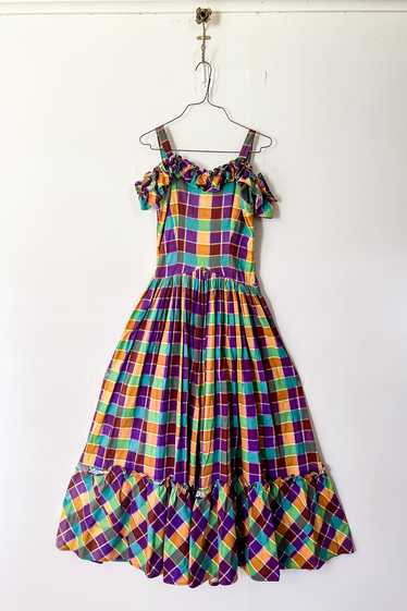 1940s-50s STUNNING Plaid Cotton Maxi Dress / Smal… - image 1