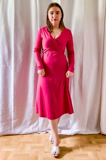 1980s Raspberry Pink Knit Wrap Dress / Small - Me… - image 1