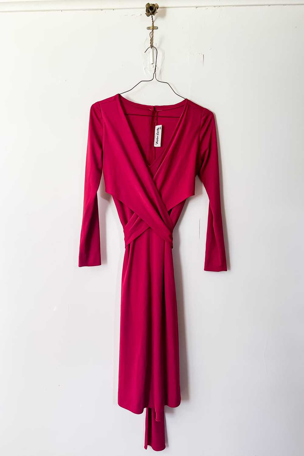 1980s Raspberry Pink Knit Wrap Dress / Small - Me… - image 2