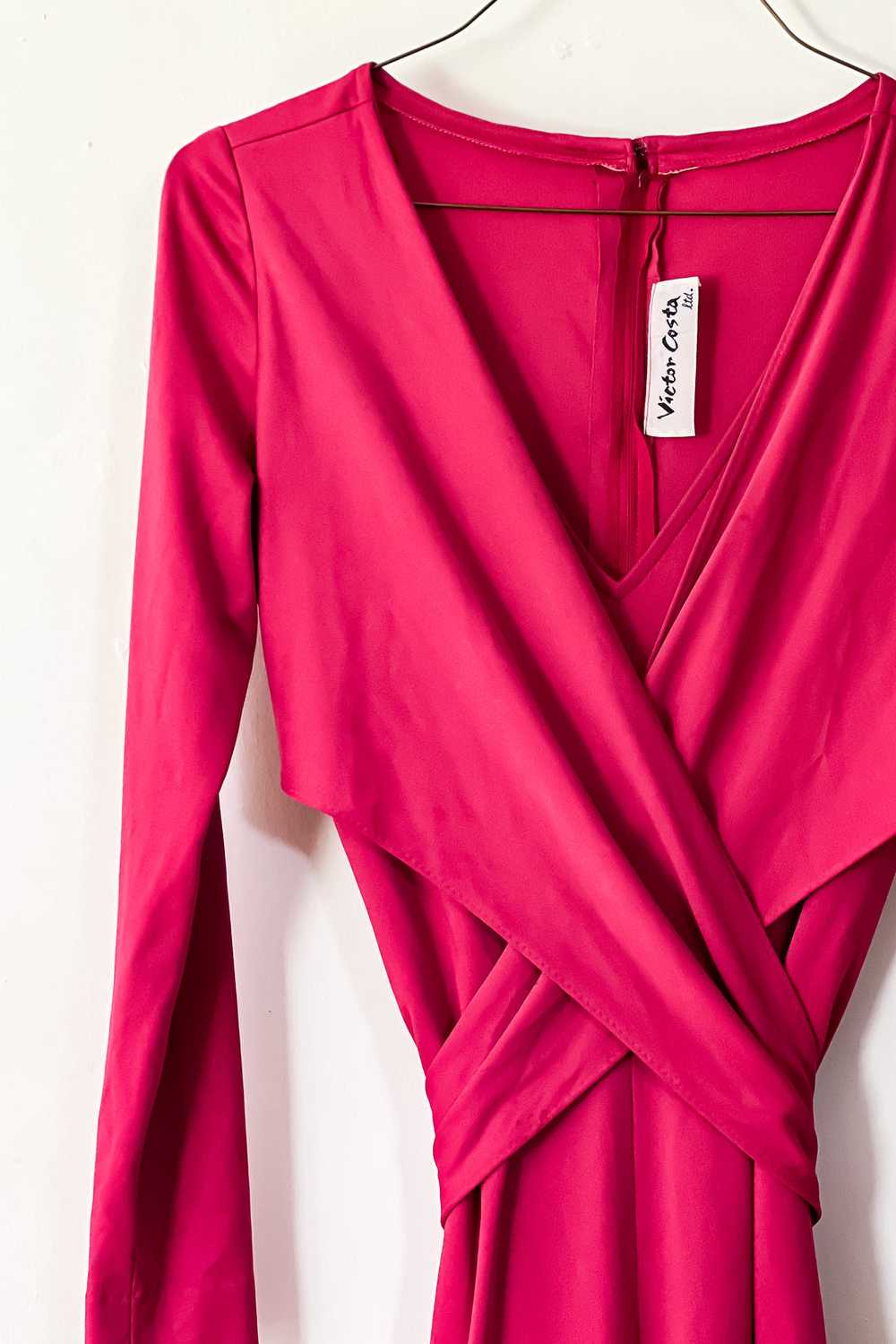1980s Raspberry Pink Knit Wrap Dress / Small - Me… - image 3