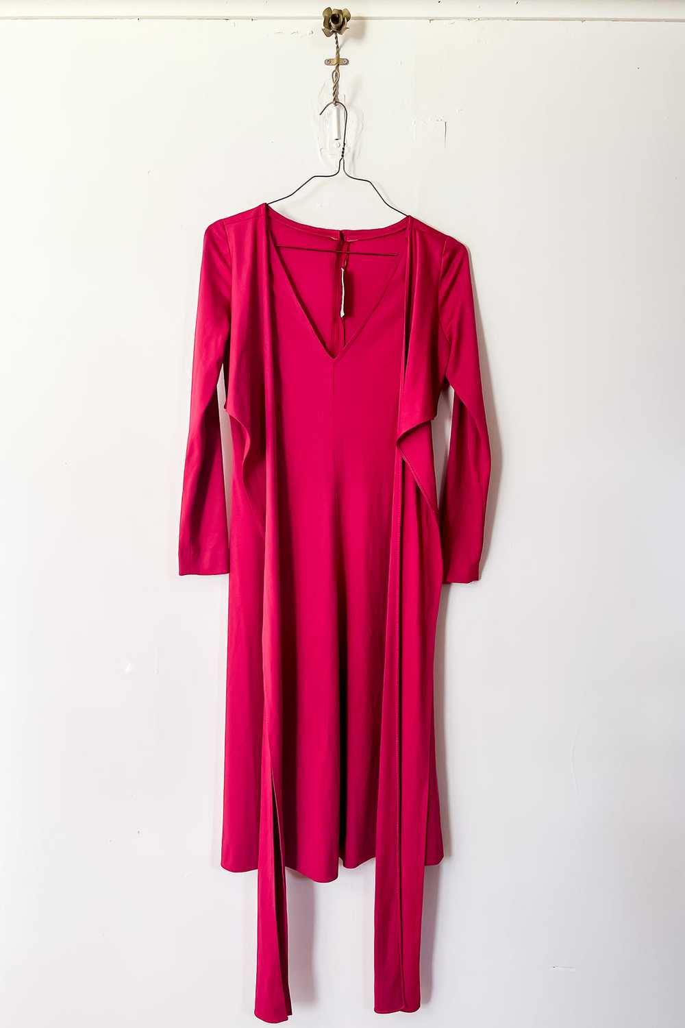 1980s Raspberry Pink Knit Wrap Dress / Small - Me… - image 4