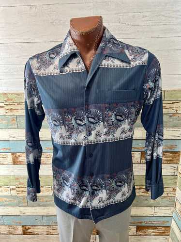 70’s Gray Multicolor Abstract Disco Print Shirt By