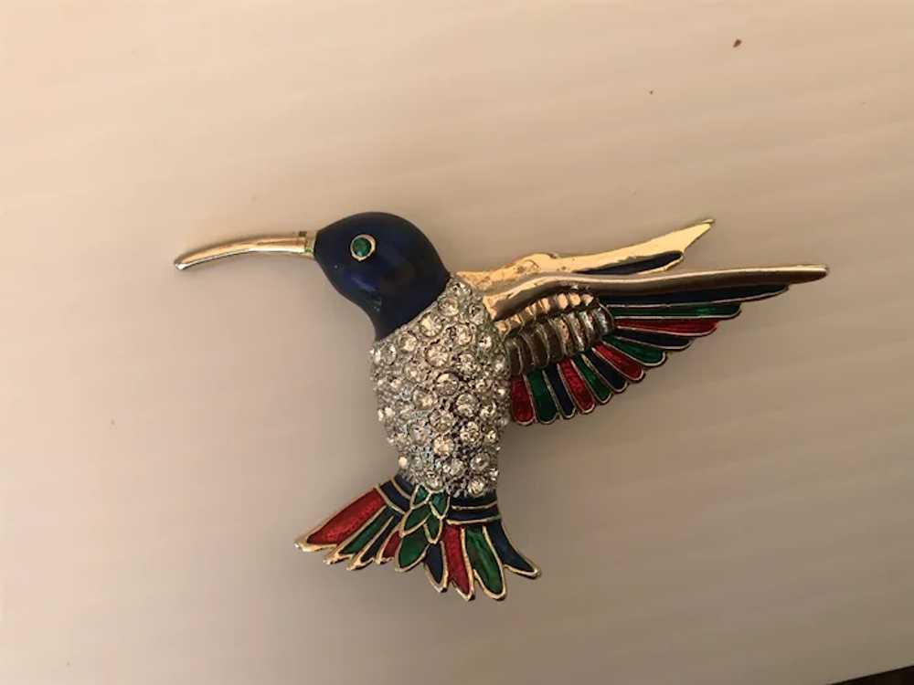 Vintage Hummingbird Crystal and Multicolored Enam… - image 2