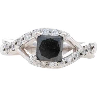 White Gold Black Diamond Ring - 14k Princess 1.36… - image 1