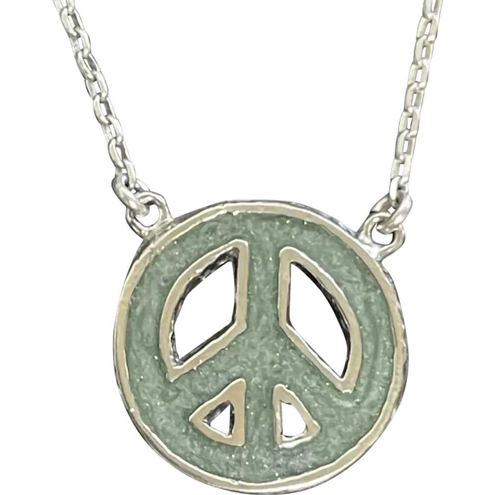 Peace Sign .925 Silver Enamel Necklace - image 1