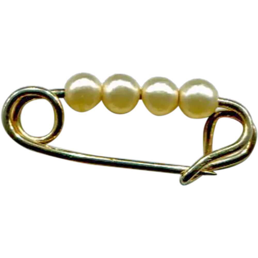 Small Bar Pin with 4 Tiny Faux Pearls - image 1