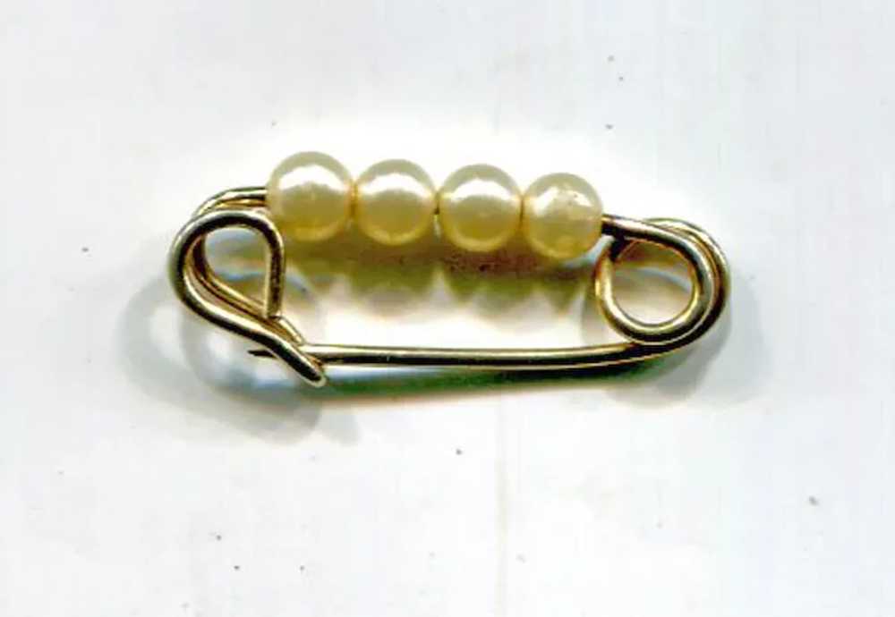 Small Bar Pin with 4 Tiny Faux Pearls - image 2