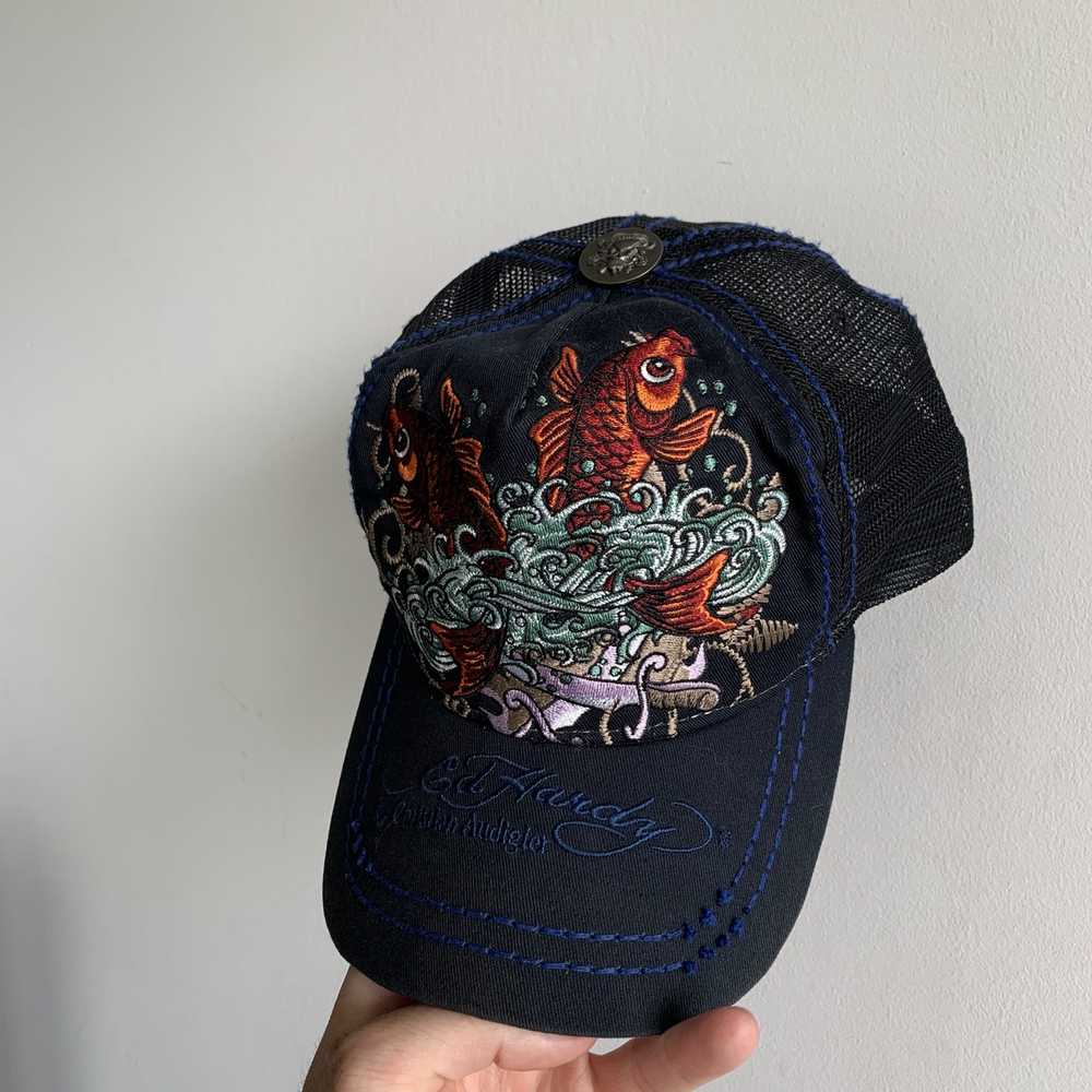 Ed Hardy Ed Hardy Canvas Koi Fish Embroidered Hat - image 1