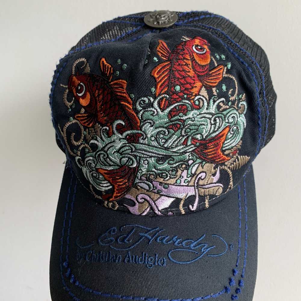 Ed Hardy Ed Hardy Canvas Koi Fish Embroidered Hat - image 2