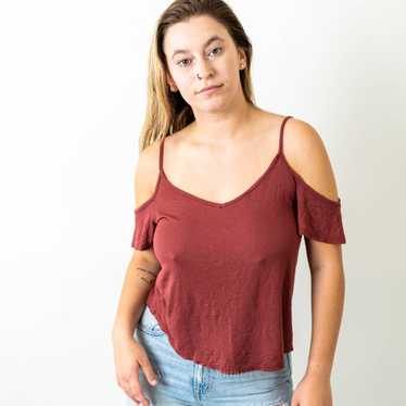 Designer Burgundy Red Cold Shoulder Strapped Cami… - image 1