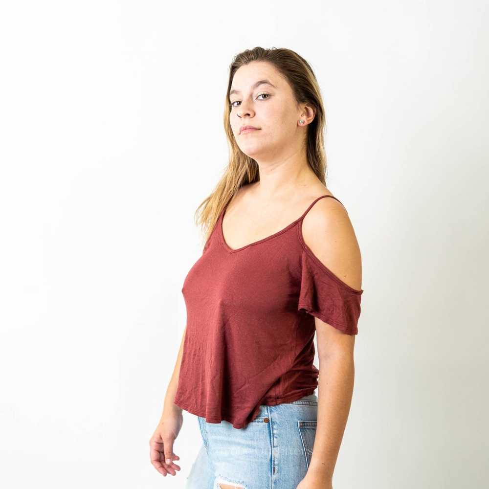 Designer Burgundy Red Cold Shoulder Strapped Cami… - image 5