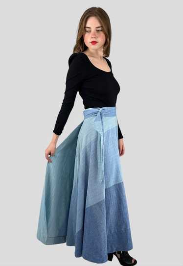 70's Vintage Blue Cheesecloth Wrap Maxi Skirt - image 1