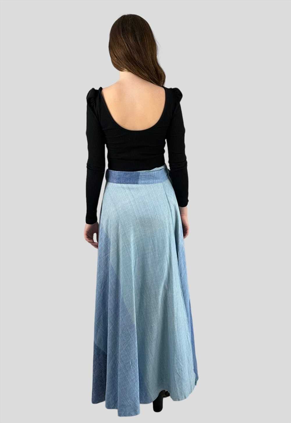 70's Vintage Blue Cheesecloth Wrap Maxi Skirt - image 3
