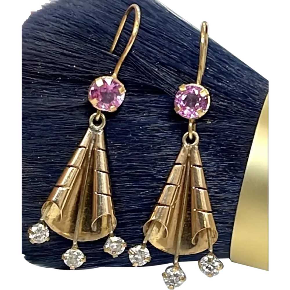 14k Pink Sapphire and Diamond Earrings - image 1