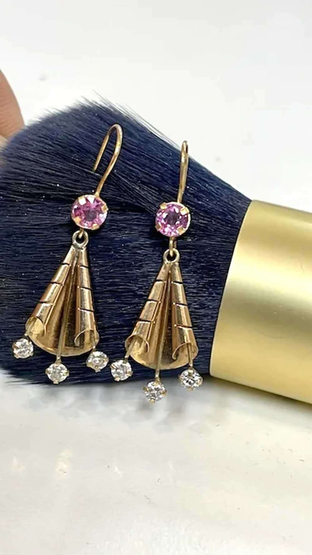 14k Pink Sapphire and Diamond Earrings - image 2
