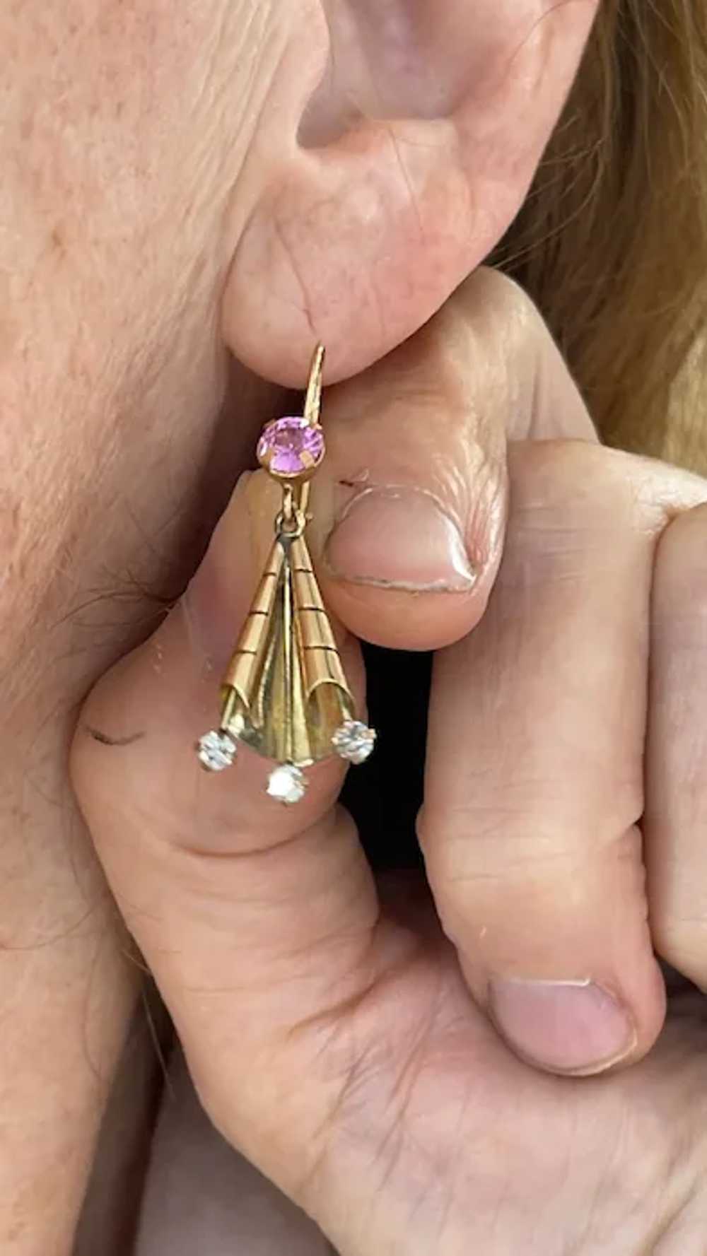 14k Pink Sapphire and Diamond Earrings - image 5