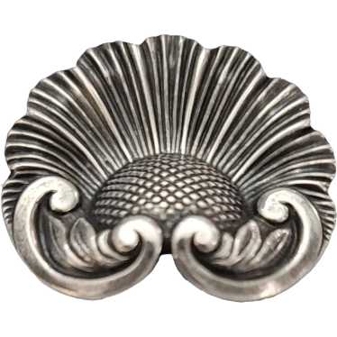 Sterling Silver Jewel Art Clam Shell Feather Brooc