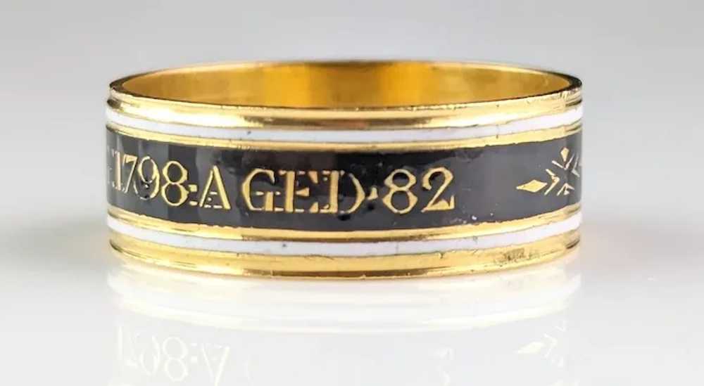 Antique Georgian mourning band ring, enamelled 22… - image 12