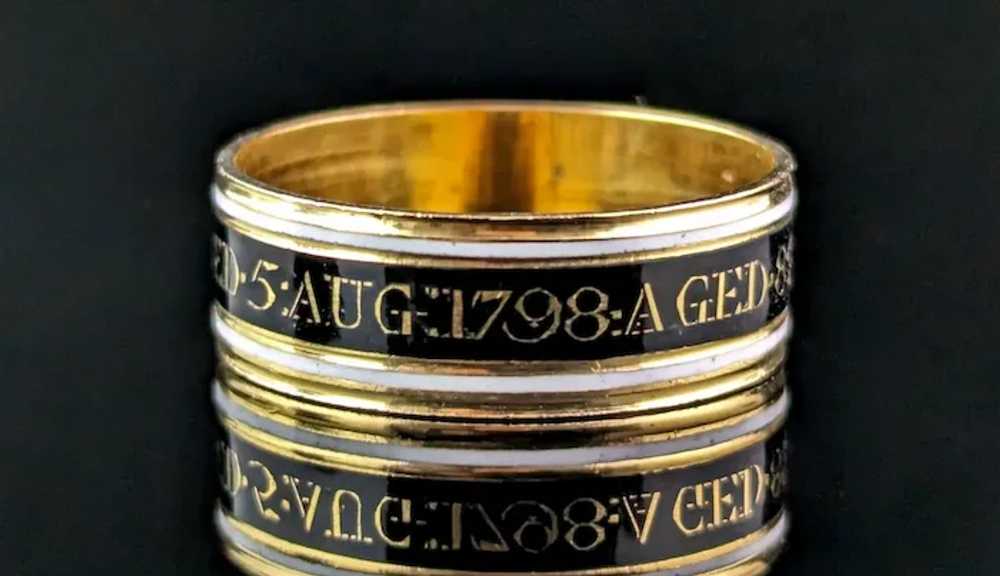 Antique Georgian mourning band ring, enamelled 22… - image 3