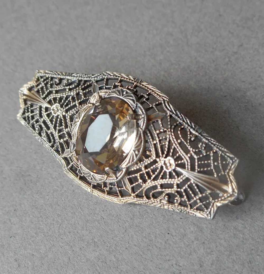 Antique Sterling Silver Filigree Citrine Pin Gold… - image 2