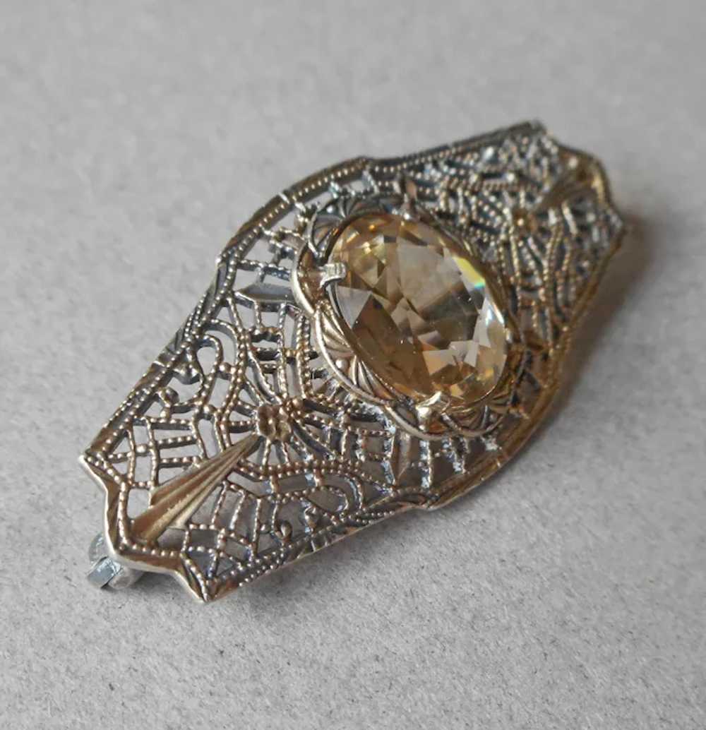 Antique Sterling Silver Filigree Citrine Pin Gold… - image 3